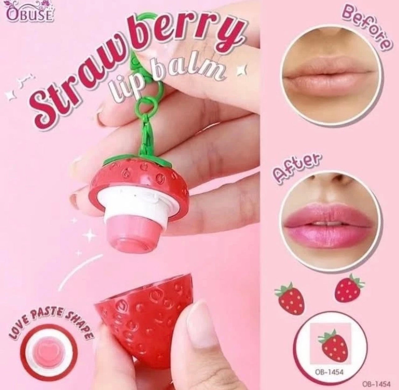 Obuse Strawberry Magic Lip Balm Color - Adjusting Moisturizing Smooth Tint